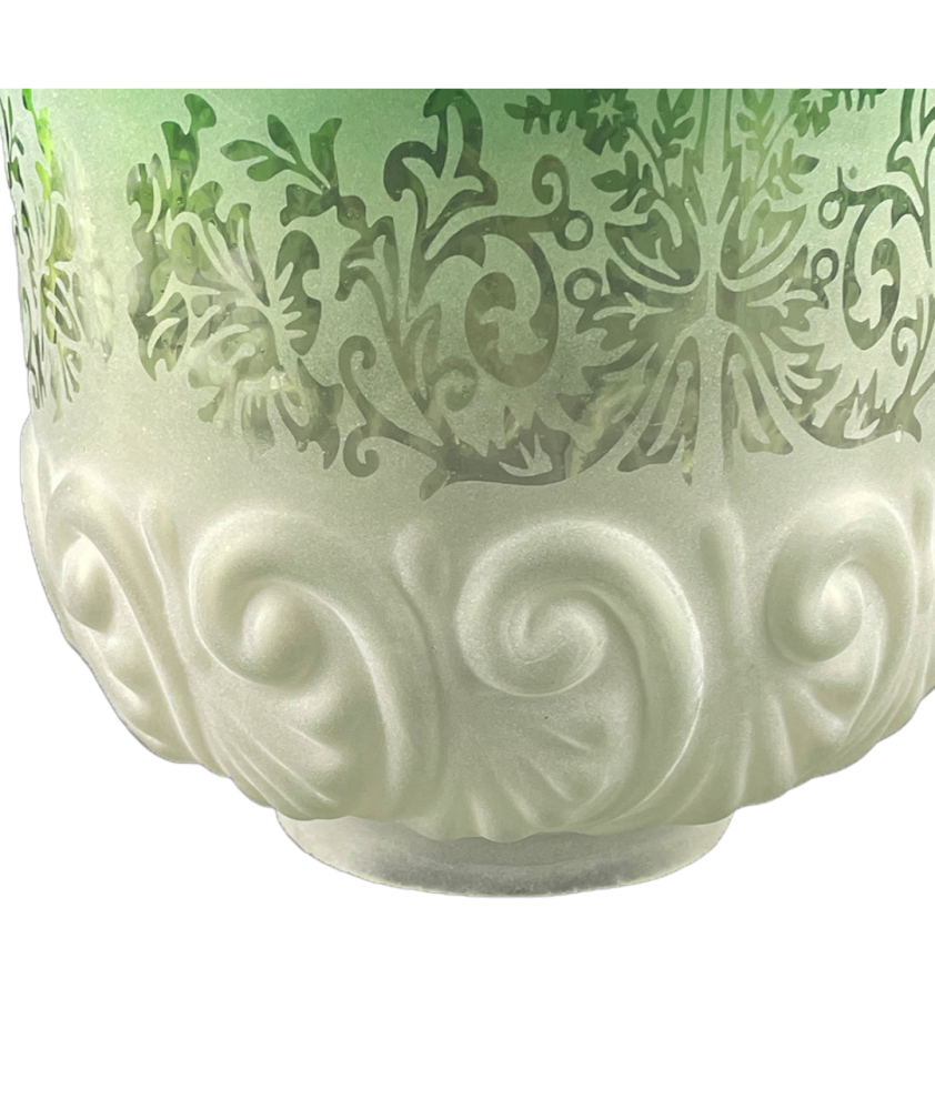 Original Frosted & Embossed Green Victorian Oil Lamp Shade (85mm Base)